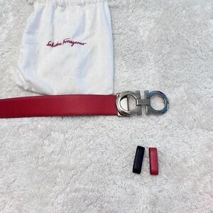 Salvatore Ferragamo reversible Leather Belt with Silver Buckle (red/ black)